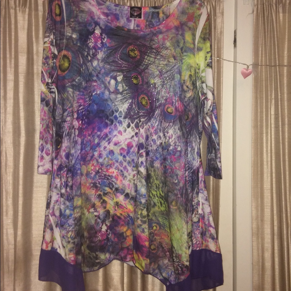 👗2 for 30 Multicolored Peacock design tunic dress